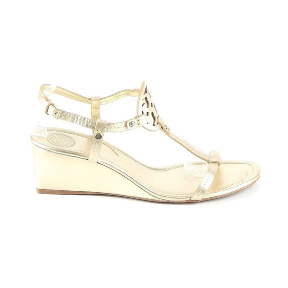 Tory Burch Gold Wedge Sandals, Size 9 - Picture 1 of 4
